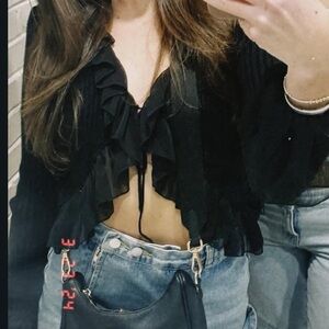 Elegant Black Ruffled Women's Top